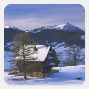 Bauernhaus und Mount Rigi und Pilatus, Quadratischer Aufkleber