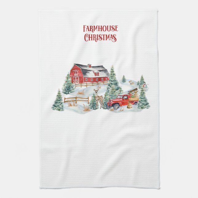 Bauernhaus Weihnachtsstall und LKW-Schneeszene Geschirrtuch (Vertikal)