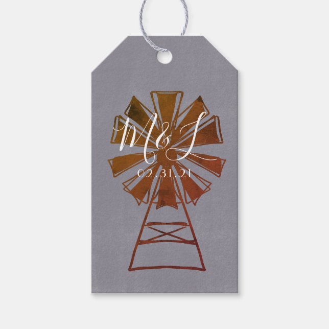Bauernhaus Windmill Rustikale Brauerei Hochzeit Geschenkanhänger (Vorderseite)