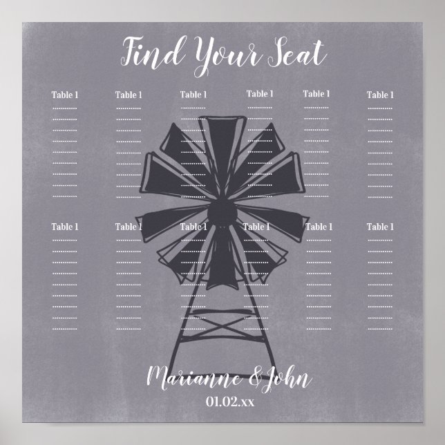 Bauernhaus Windmühle Betondecke Hochzeitssitzkarte Poster (Vorne)