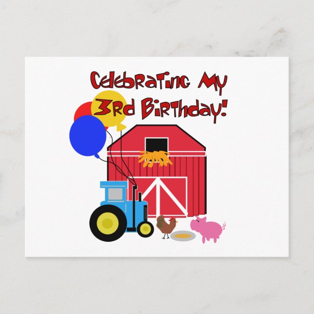 Bauernhof 3. Geburtstag T - Shirt und Geschenke Postkarte (Vorderseite)