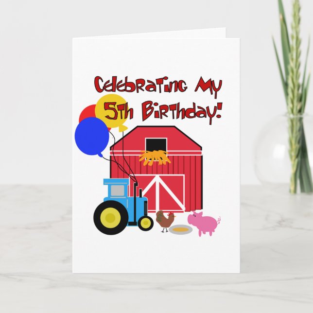Bauernhof 5th Birthday Tshirts und Geschenke Karte (Vorderseite)
