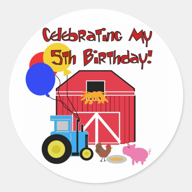 Bauernhof 5th Birthday Tshirts und Geschenke Runder Aufkleber (Vorderseite)