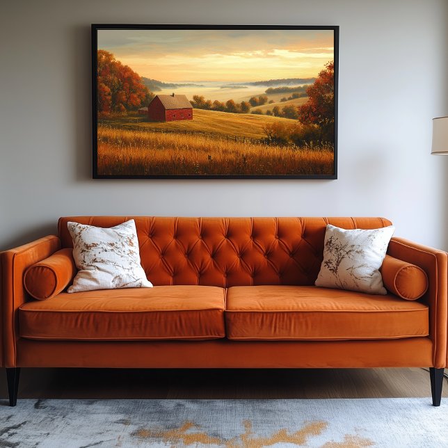 Bauernhof bei Sonnenaufgang mit Rolling Hills Leinwanddruck (Farm Artwork)