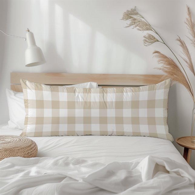 Bauernhof Beige Rustic Gingham Karo Kariert Seitenschläferkissen (Von Creator hochgeladen)