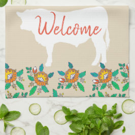 Bauernhof Bulle Cow Silhouette & Country Blume Geschirrtuch