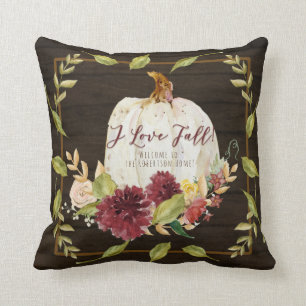 Bauernhof Burgund Floral Liebe Fall Pumpkin Wood Kissen