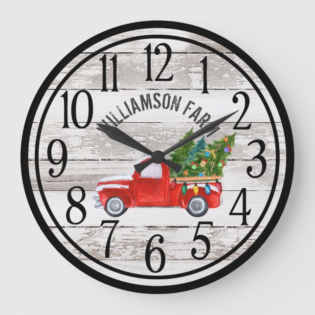 Bauernhof Chippy Wood Weihnachtswagen Familienname Große Wanduhr (Vorderseite)