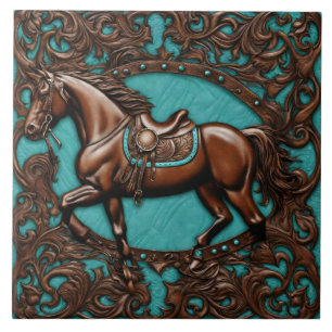 Bauernhof Cowboy Western Land Türkis Brown Pferd Fliese