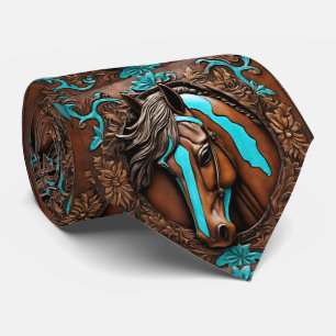 Bauernhof Cowboy Western Land Türkis Brown Pferd Krawatte