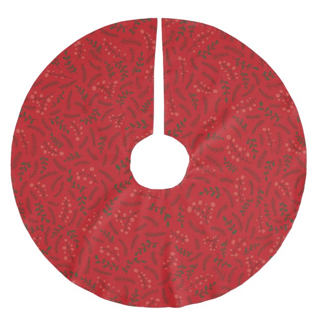 Bauernhof dunkelgrün rot rustikale Laubbaumstruktu Polyester Weihnachtsbaumdecke (Vorderseite)