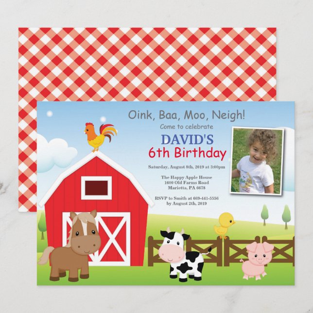Bauernhof Einladung Land Barnyard Party (Vorne/Hinten)