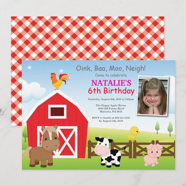 Bauernhof Einladung Land Barnyard Party (Vorne/Hinten)
