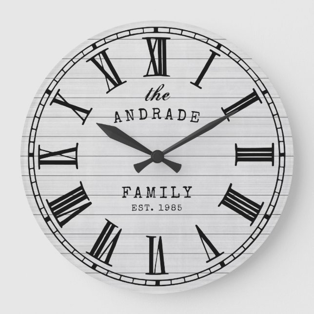 Bauernhof Familienname Rustikales Weiß Land Große Wanduhr (Vorderseite)