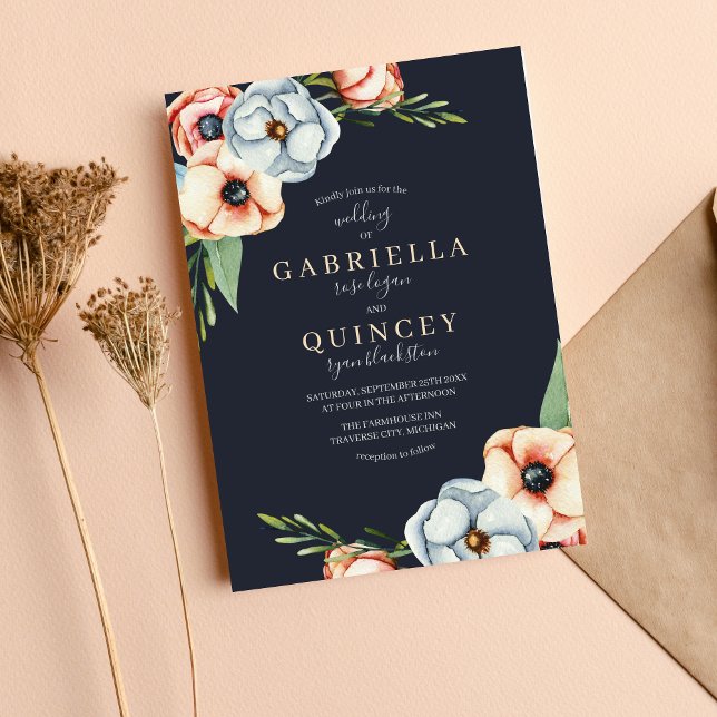 Bauernhof Floral Anemone Grüne Wreath Wedding Einladung (Von Creator hochgeladen)