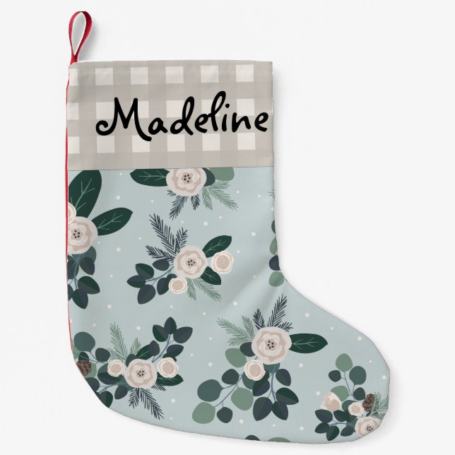 Bauernhof Floral Gingham Name Land Kleiner Weihnachtsstrumpf (Vorderseite)