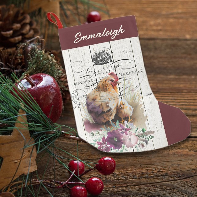 Bauernhof Floral Leghorn Hühnchen Kleiner Weihnachtsstrumpf (Von Creator hochgeladen)