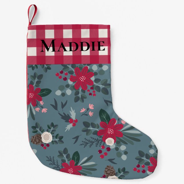 Bauernhof Floral & Red White Gingham Name Land Kleiner Weihnachtsstrumpf (Vorderseite)
