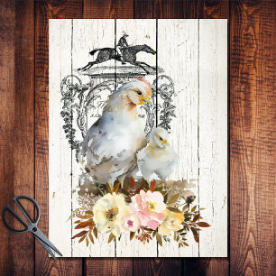 Bauernhof Floral White Leghorn Hühner Seidenpapier