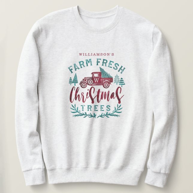 Bauernhof Frische alte rote LKW Weihnachtsbaum Lie Sweatshirt (Design vorne)