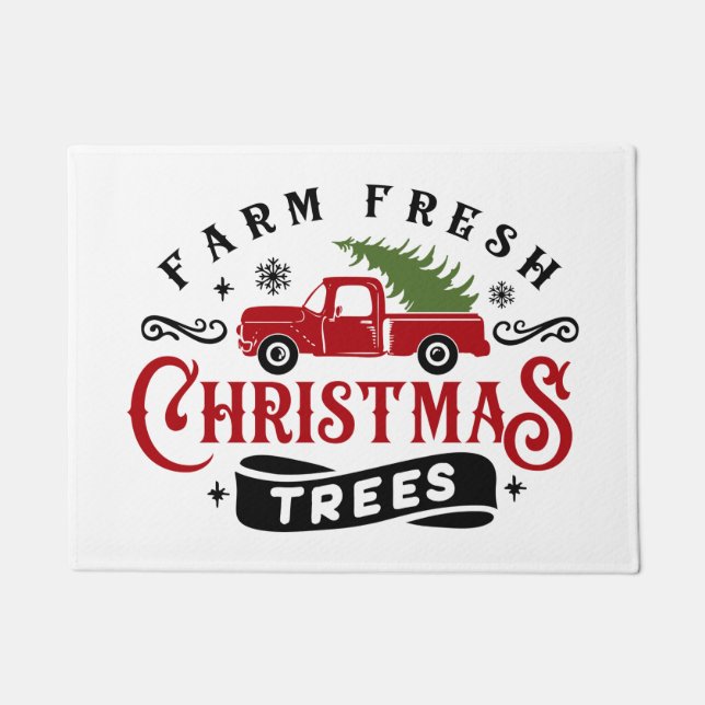 Bauernhof Frische Weihnachtsbäume Vintager LKW Fußmatte (Vorderseite)