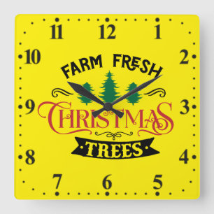 Bauernhof Frische Weihnachtsbaumen Design-54394 Quadratische Wanduhr