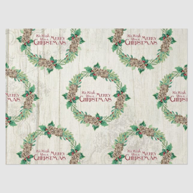 Bauernhof Frohe Weihnachtsfeier Pine Cone Holly Seidenpapier (Vorderseite)