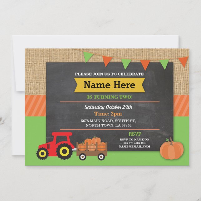 Bauernhof Geburtstag Party Pumpkin Traktor Einladu Einladung (Vorderseite)