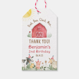 Bauernhof Geburtstagsjunge oder Mädchen roter Karo Geschenkanhänger