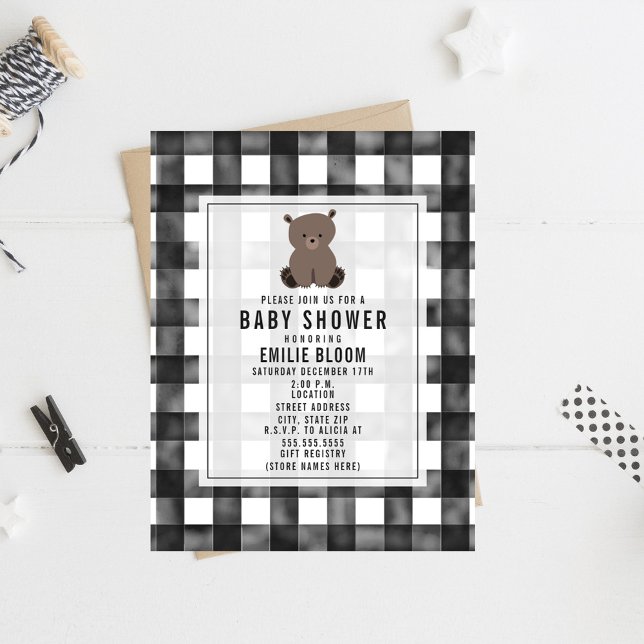 Bauernhof Gingham Bear Babydusche Einladung (Von Creator hochgeladen)
