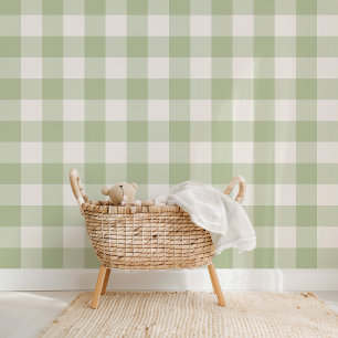 Bauernhof Gingham Sage Green Tapete