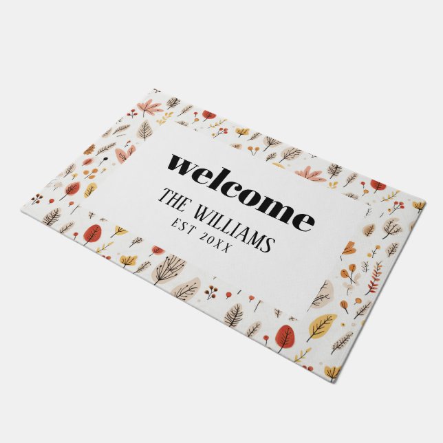 Bauernhof Herbst Familie Personalisiert Name Willk Fußmatte (Schrägansicht)
