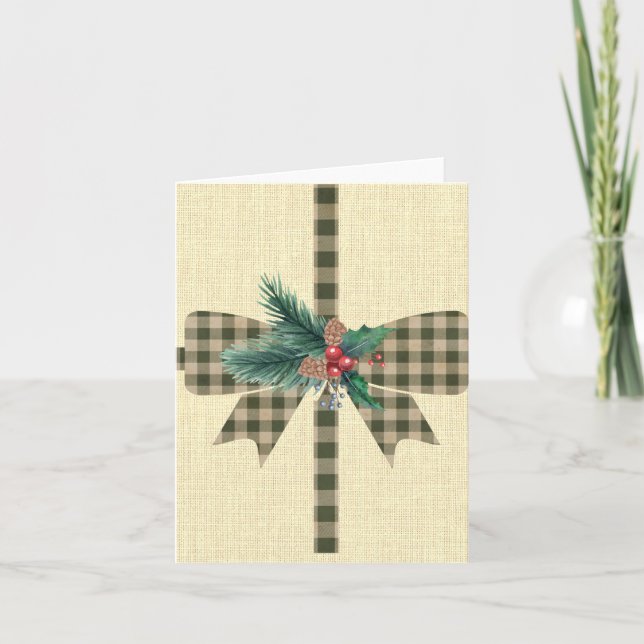 Bauernhof Holiday Kariert Bow Weihnachtskarte Karte (Vorderseite)