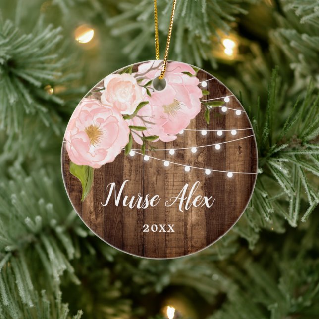 Bauernhof Holz Blumenfrucht Personalisierte Kranke Keramik Ornament (Baum)