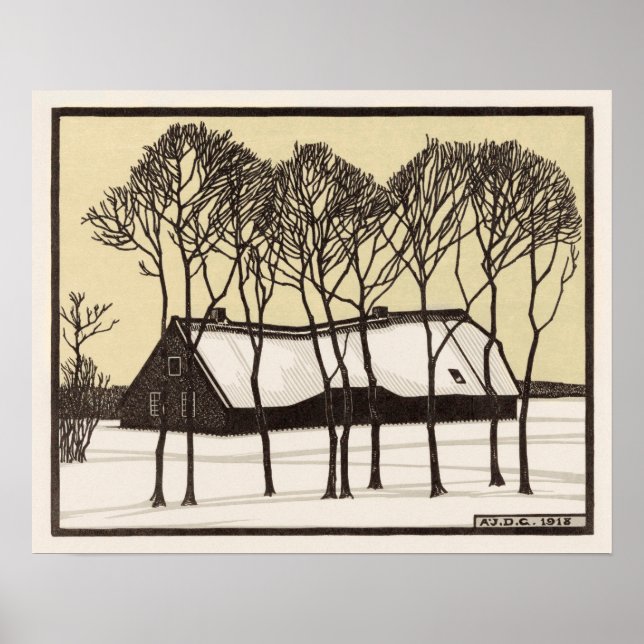 Bauernhof im Schnee von Julie de Graag Poster (Vorne)
