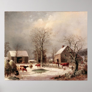 Bauernhof im Winter Gemälde von George Durrie Poster