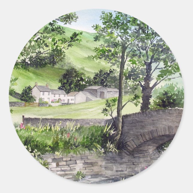 Bauernhof in der Nähe von Thirlmere, Lake District Runder Aufkleber (Vorderseite)