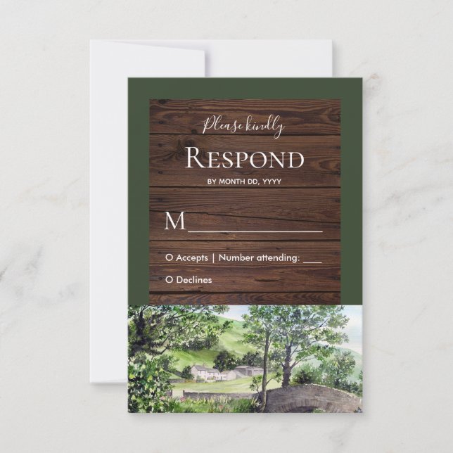 Bauernhof in der Nähe von Thirlmere Wedding Respon RSVP Karte (Vorderseite)