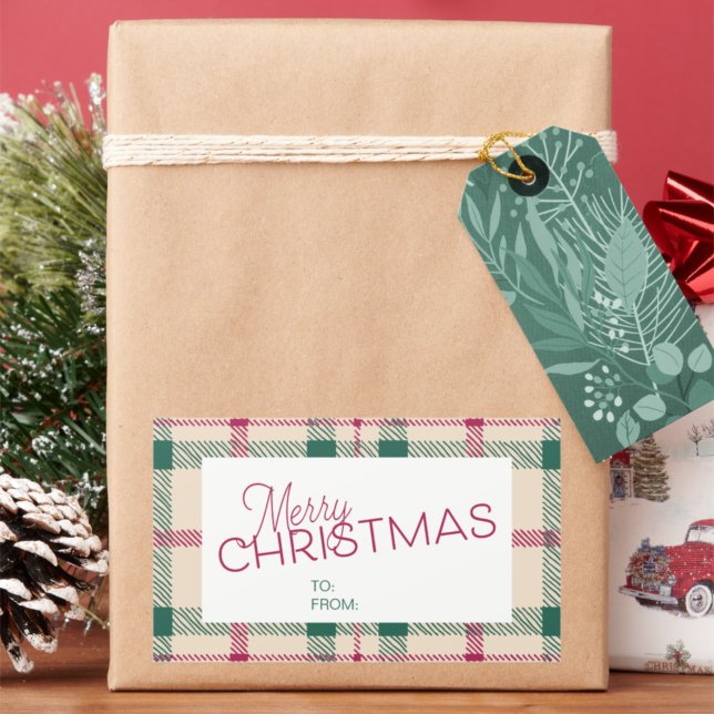 Bauernhof Kariert frohe Weihnachten bis/vom Gesche Rechteckiger Aufkleber (Von Creator hochgeladen)