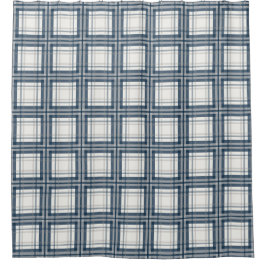 Bauernhof Kariert, Navy Blue, Slate, Grau, Creme Duschvorhang