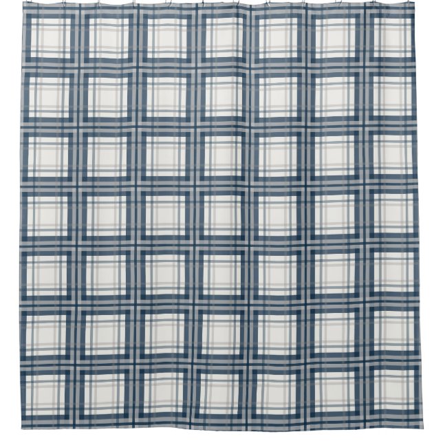 Bauernhof Kariert, Navy Blue, Slate, Grau, Creme Duschvorhang (Vorderseite)
