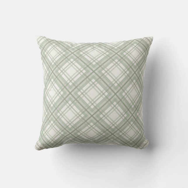 Bauernhof Kariert, Sage Green, Creme Kissen (Rückseite)