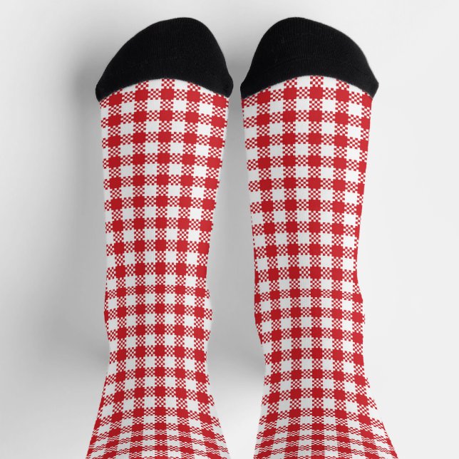 Bauernhof kariertes rotes, rustikales Büffelmuster Socken (Oben)