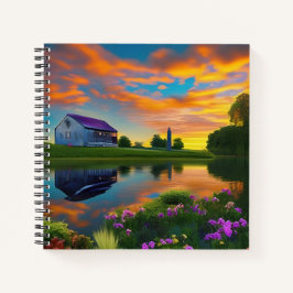 Bauernhof Lila Dachteich bei Sonnenaufgang Notizbuch