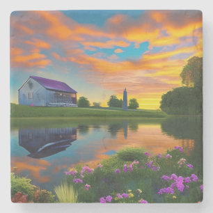 Bauernhof Lila Dachteich bei Sonnenaufgang Steinuntersetzer