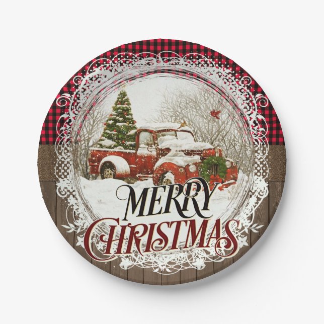 Bauernhof LKW Rustikales Land Weihnachten Pappteller (Vorderseite)