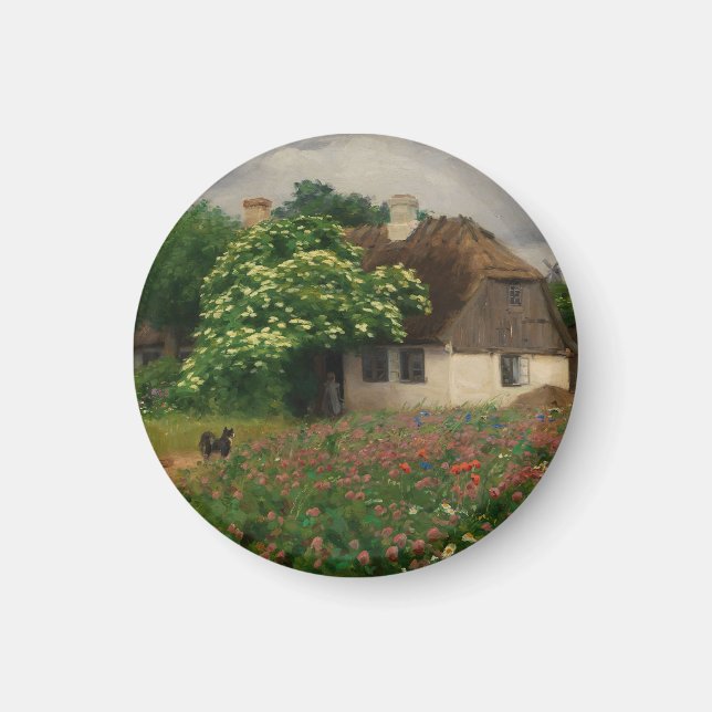 Bauernhof mit Wiese-Blume Magnet (Vorne)