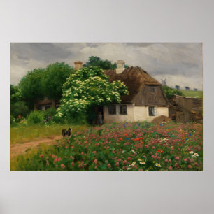 Bauernhof mit Wiese-Blume Poster