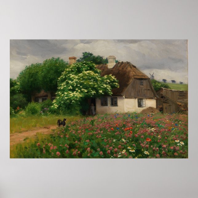 Bauernhof mit Wiese-Blume Poster (Vorne)