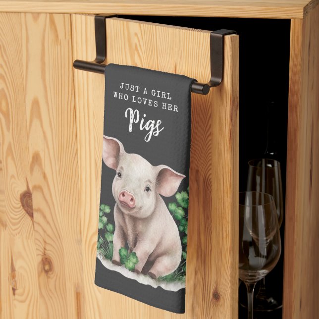 Bauernhof | Nur ein Mädchen, das ihre Schweine Lie Geschirrtuch (Drittel gefaltet)